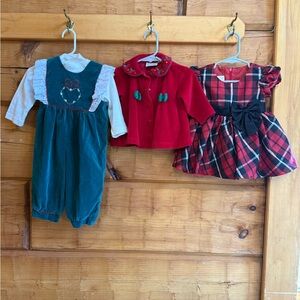 Vintage 6-9 month Festive Baby Clothing Set - Red and Green
